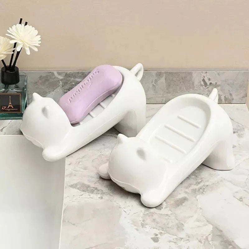 Cartoon Cat Plastic Drain Soap box, Creative and Cute Bathroom Shelf, Fragrance Soap box, Washbasin,Bathroom Vue