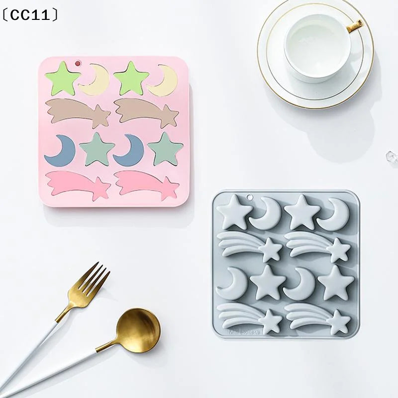 12 Cavity Five-pointed Star Silicone Molds 3d Moon, Meteor, Fondant Candy Chocolate Mould Ice Grid Mold Cake Decor〔CC11〕 Vue