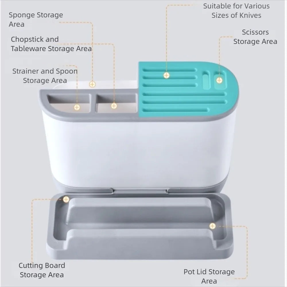 Large Capacity Multi Kitchen Cutlery Holder Space Saving Chopstick Bucket Cutting Board Rack Waterproof Stable Vue