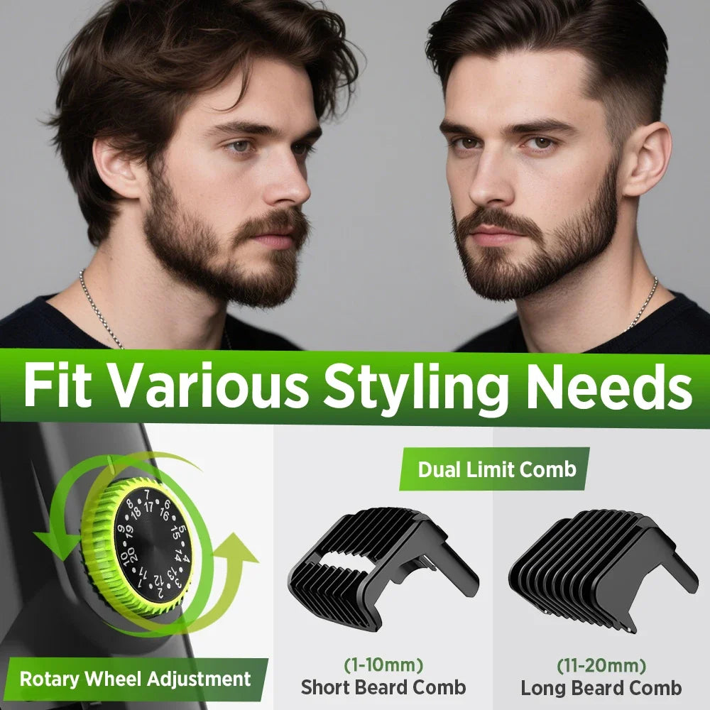 Cordless Electric Hair Trimmer IPX6 Waterproof Professional Hair Cutting Mustache Sideburn Men Razor Built-in Vacuum Clipper USB Vue