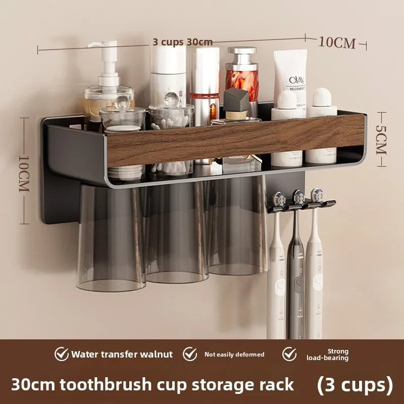 Toothbrush Storage Rack wWall Mounted Bathroom Storage box Magnetic Suction Mouthwash cup Electric Toothbrush cup rack Vue three cups