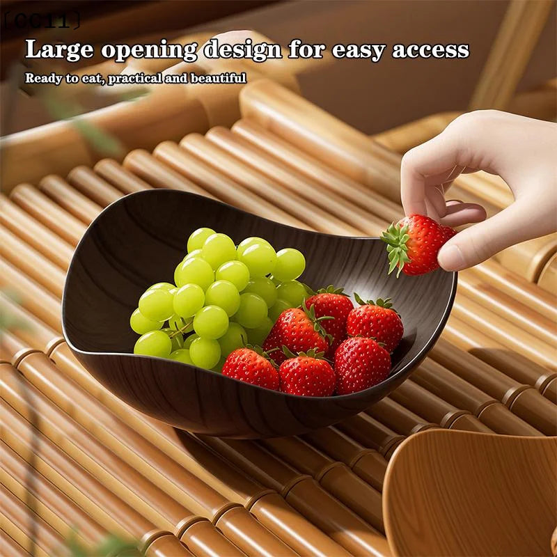 4 Wood Grain Plastic Bowl Multifunctional Salad Fruit Candy Container