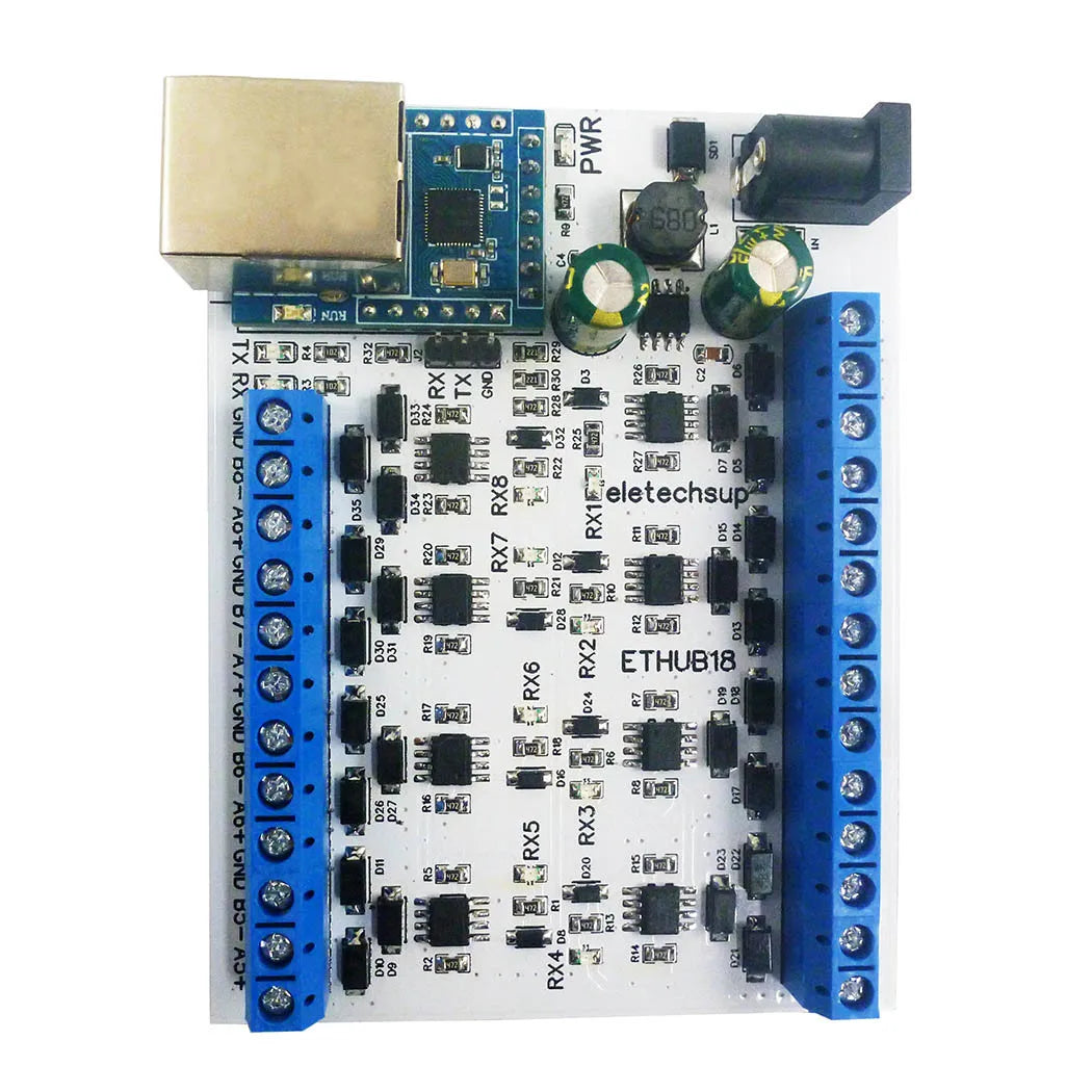 1 to 8 Ethernet Network RJ45 to 8 Port RS485 HUB Converter for UDP TCP Modbus TCP RTU MQTT HTTP PLC Configuration Software Vue