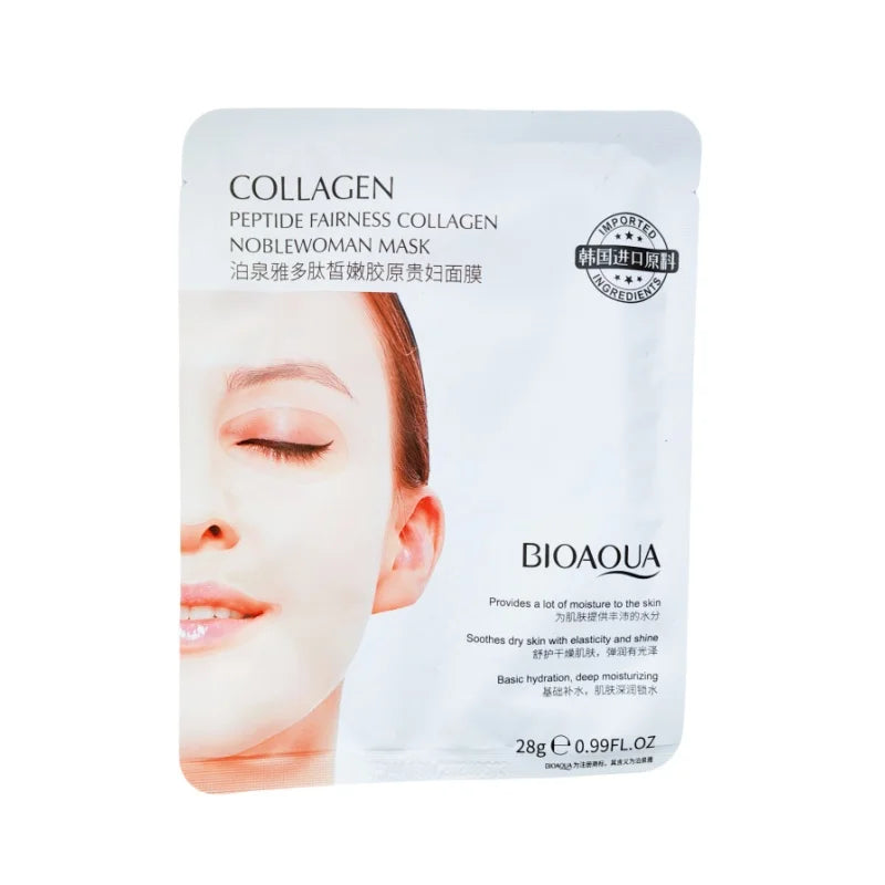 Polypeptide Collagen Noblewoman Mask, Contains Collagen, Skin-Beneficial Niacinamide, and Water-Soluble Crystal-Clear Film Material, Which Is Lubricating and Adheres Well to the Skin, Feels Watery and Translucent Upon Contact Vue