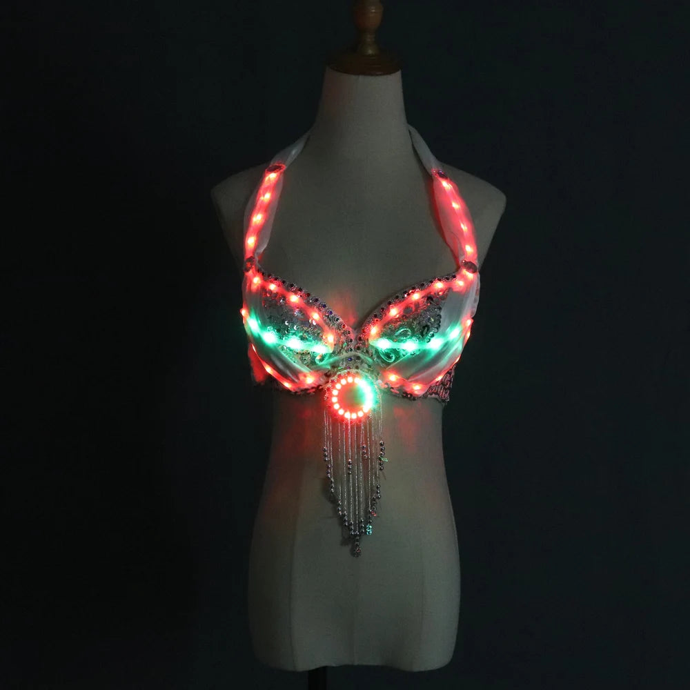 LED Lights Bling Mermaid Belly Dance Costume Set Women Belly Dance Bra Skirts Professional Outfit Vue
