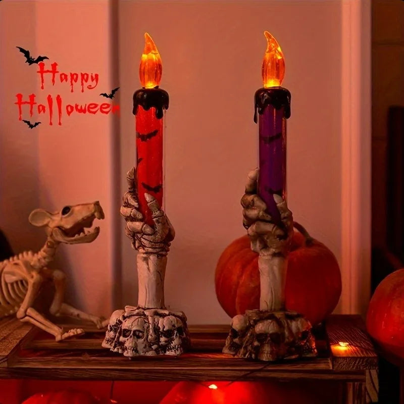 1-10PCS Creepy Skeleton Hand Candle Lamp Halloween Decor Prop Glow Light for Haunted House Party Table Ghost Festival Vue