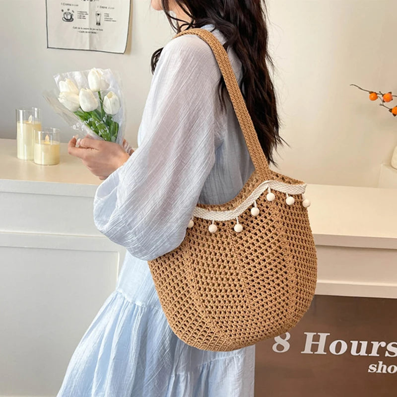 Fashion Women's Hollow Woven Shoulder Bags Large Capacity Knitting