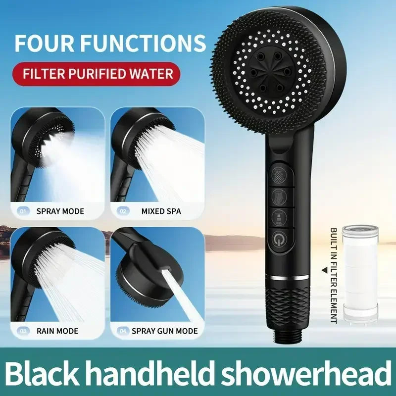 4-Speed Filtered High-Pressure Handheld Shower Head | Water Saving Handheld Shower Head Vue Black 3 inch