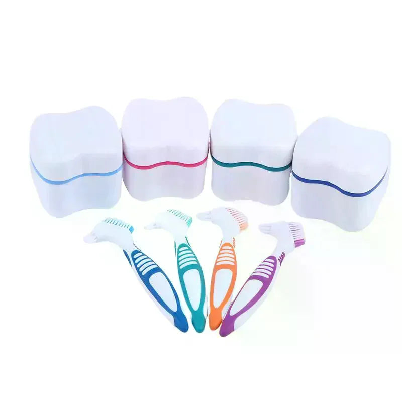 2Pcs Travel Denture Cleaning Tooth Brush With Soaking Storage Box Dentures Container For Teeth Oral Care Vue