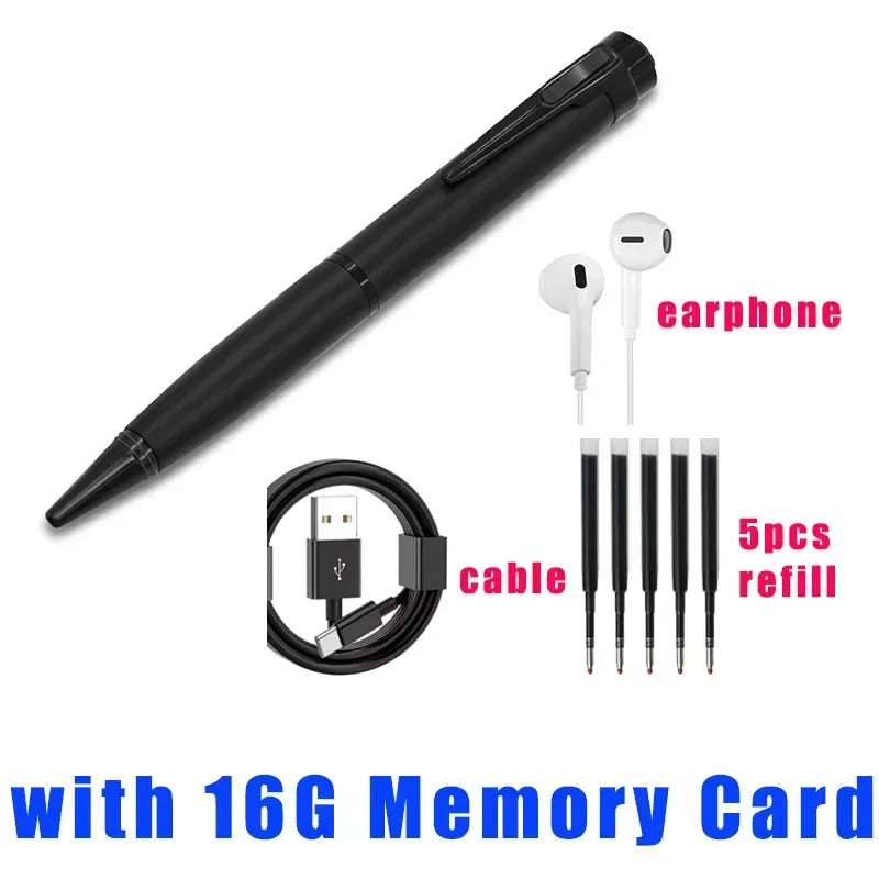 8GB-128GB Digital Voice Recorder Professional Audio Record Noise Reduce Dictaphone MP3 Player Business Meeting Recording Pen Vue Black-16GB Card