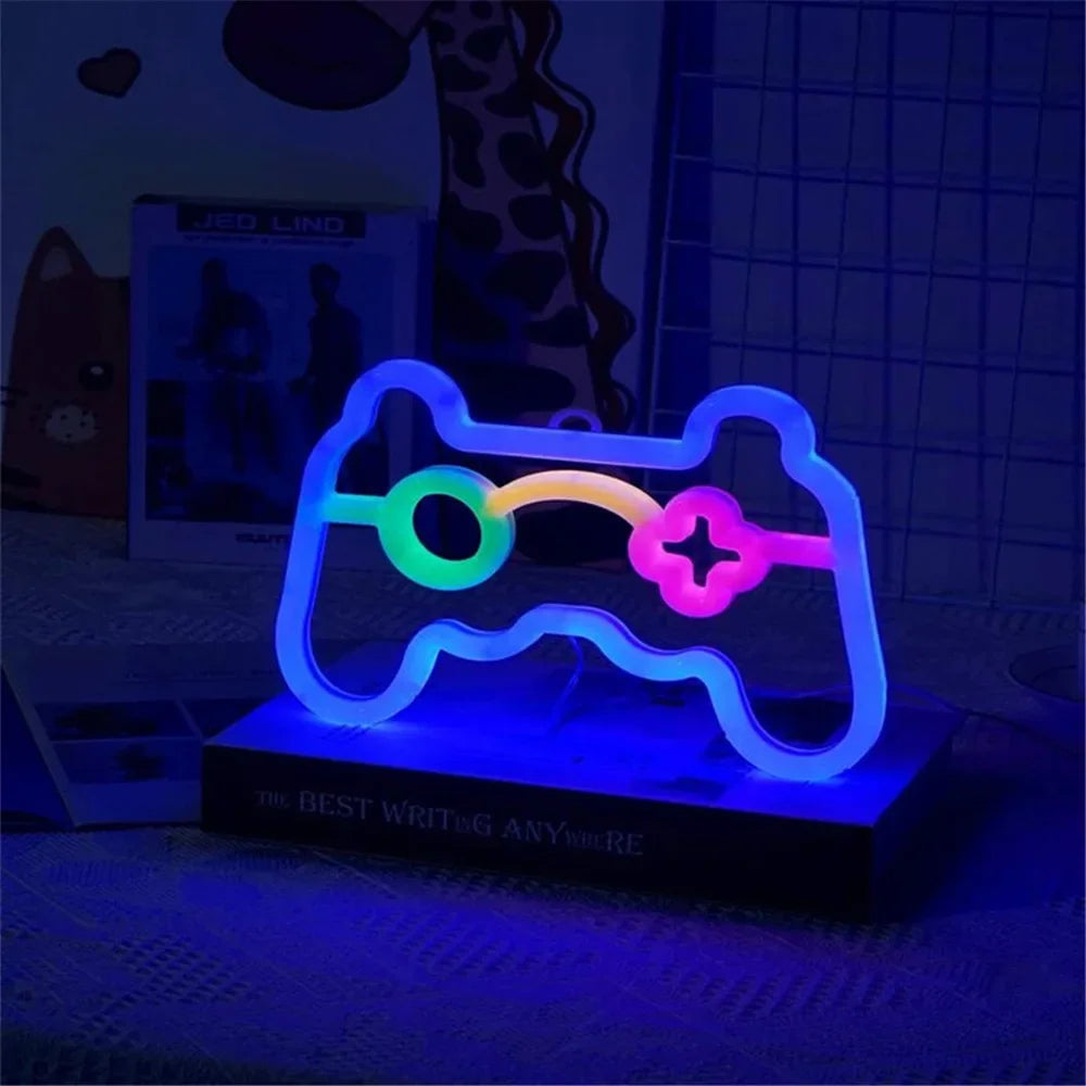 Blue LED Gamepad Neon Sign Wall Art for Gamer Room Home Decor Playstation Bar Game Hall Light Cool Gifts Night Light Vue