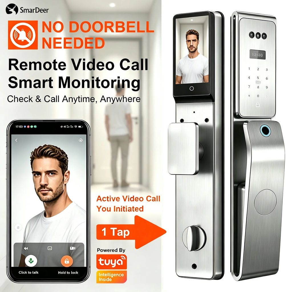 SmarDeer IP66 Outdoor Waterproof Smart Lock,3D Facial & Palm Vein Recognition Door Lock,Tuya WiFi Keyless Entry Security Lock Vue