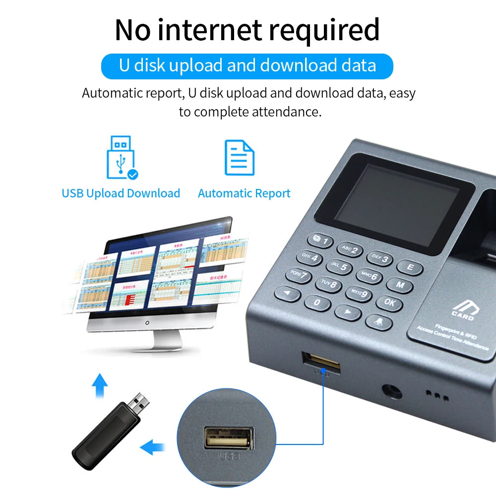 Mini Portable Fingerprint Time Attendance Absence Machine 1000 Users RFID Access Control Office Fingerprint/Card/Password Unlock Vue