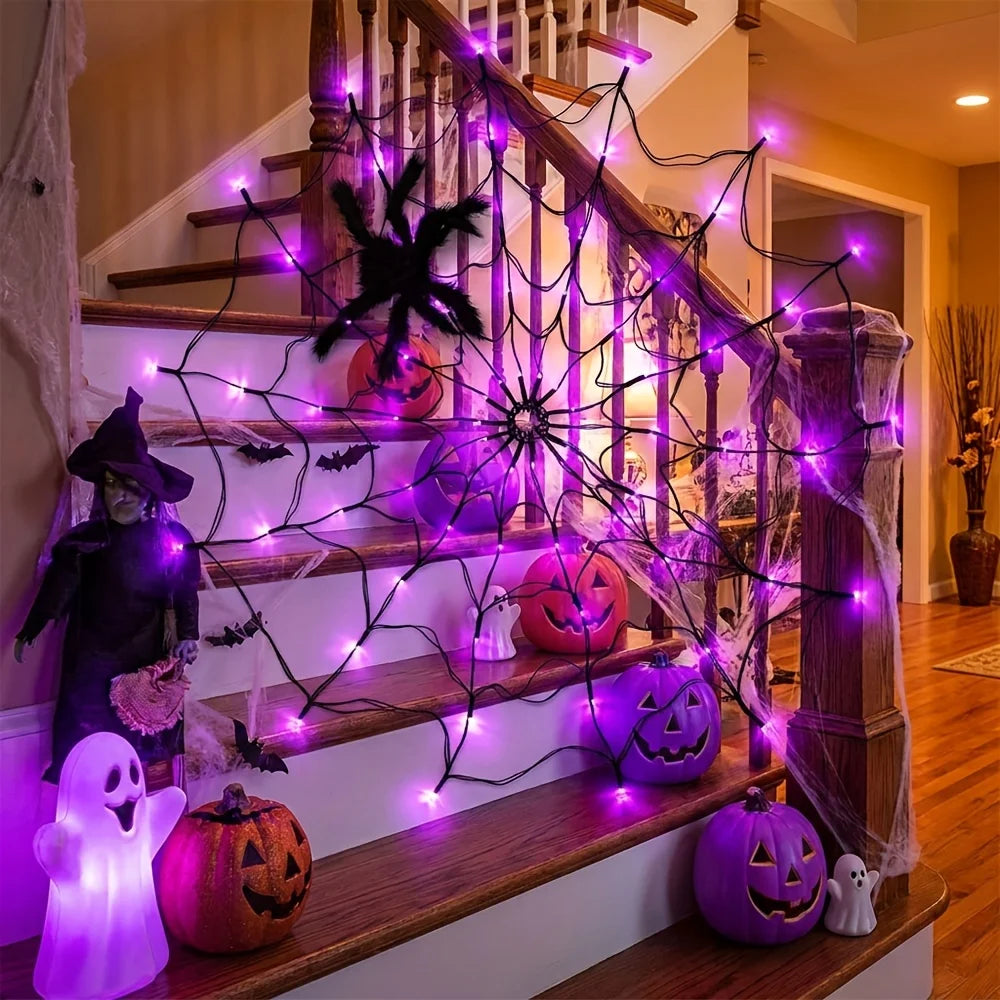 Halloween Haunted House Layout Spider Web LED Light Battery Operated Indoor Outdoor Wall Ghost Festival Home Party Decor Light Vue