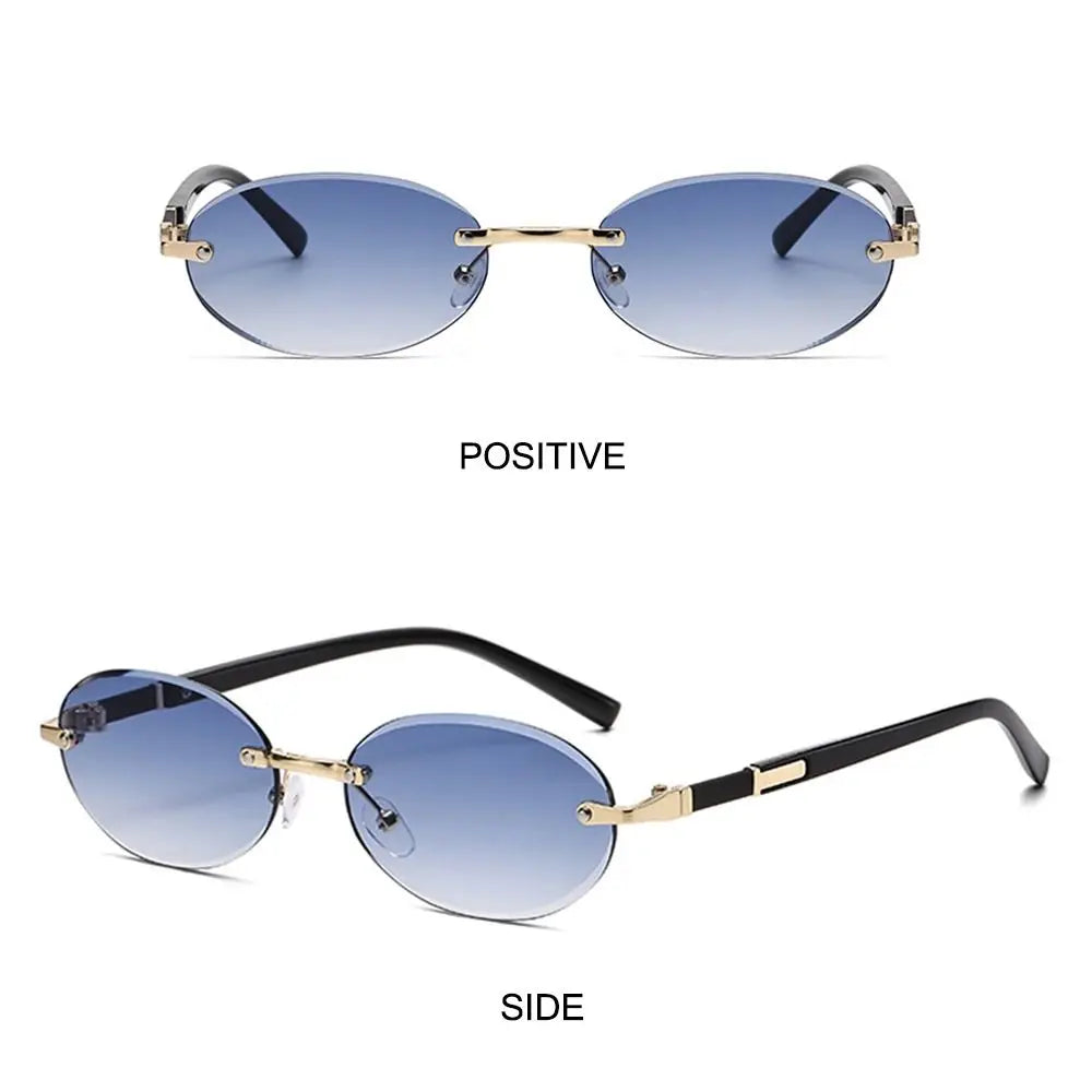 Vintage Cut-edge Oval Frame Sunglasses Frameless Street Punk Shades
