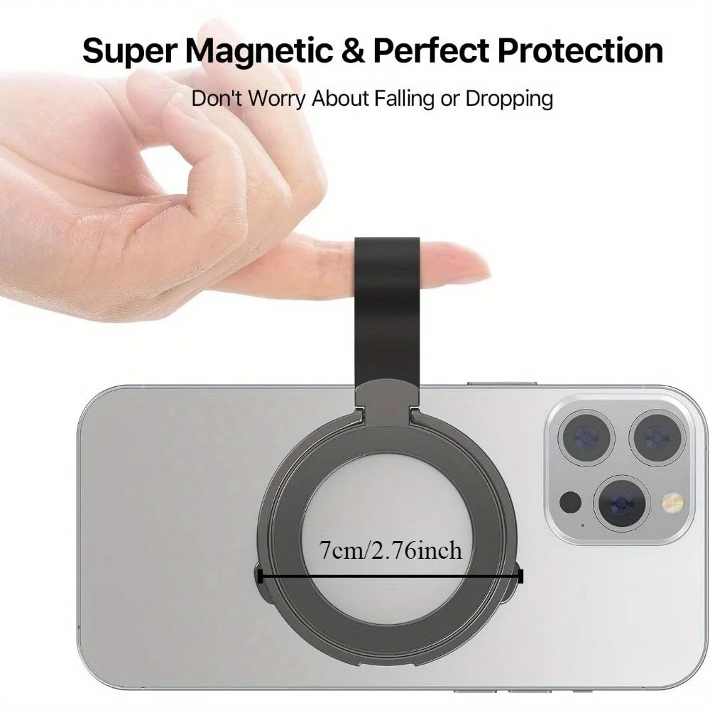 Universal Strong Magnetic MagSafe Phone Ring Stand, 360° Rotatable Phone Grip Holder with Lanyard Strap Bracket for iPhone 17-13 Vue