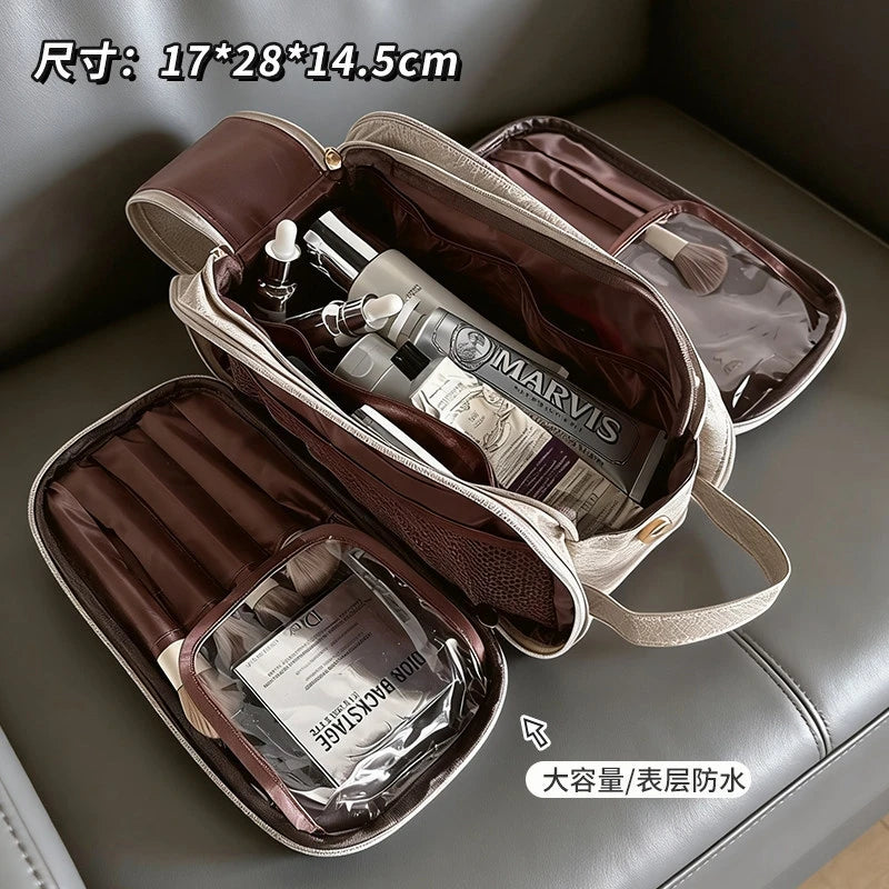 Large Capacity Makeup Bag Brush Organizer Portable Waterproof Travel Toiletry Pouch Cosmetic Case For Women Teens Christmas Gift Vue