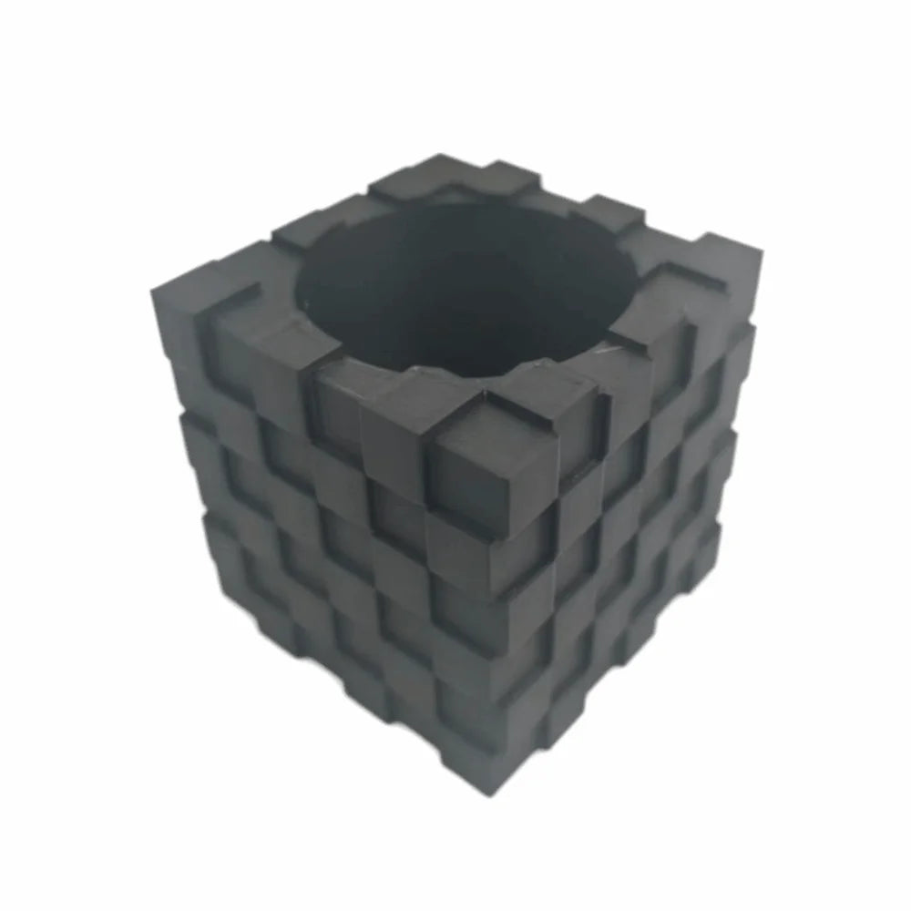 3D Printed Cube Flower Pot Creative Building Block Style Succulent Plant Pot Vase Modern Geometric Planter Office Desk Vue Black