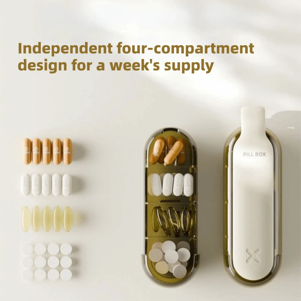 Creative Plastic Pill Extractor Slide Open Mini Pill Taker Moisture-proof Waterproof 4 Grids Pill Box Elderly Vue