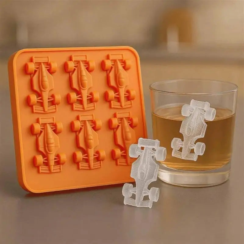 6-Cavity Formula Racing Car Ice Mold Ice Mold, Silicone Racing Car Jelly Mold 3d Race Car Tumbler Ice Cube Tray Baking Tool Vue Orange