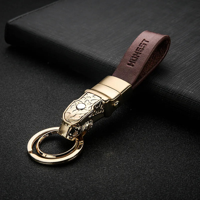 Luxury Leapard Head Car Key Chain Cowhide Leather Keychain Metal KeyRing For Jaguar Car Key Pendant Holiday Party Gifts Vue