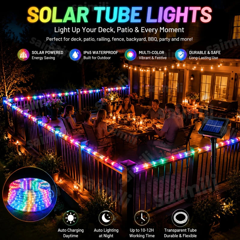 LED Solar Tube Rope Garland Lights Outdoor Waterproof Glow Fairy String Lamp For Garden Terrace Yard Fence Holiday Home Decor Vue