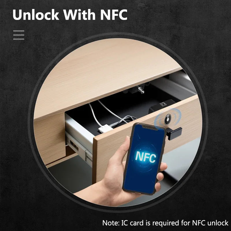Smart Lock Bluetooth Tuya-Compatible Keyless IC Card Unlock App Remote Control for Wood Cabinet Door Drawer Furniture Lock Vue