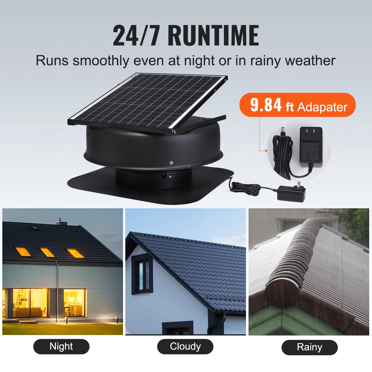 Solar Attic Fan 40W 1230 CFM Roof Vent with Thermostat & Adapter Solar Attic Fan Vue