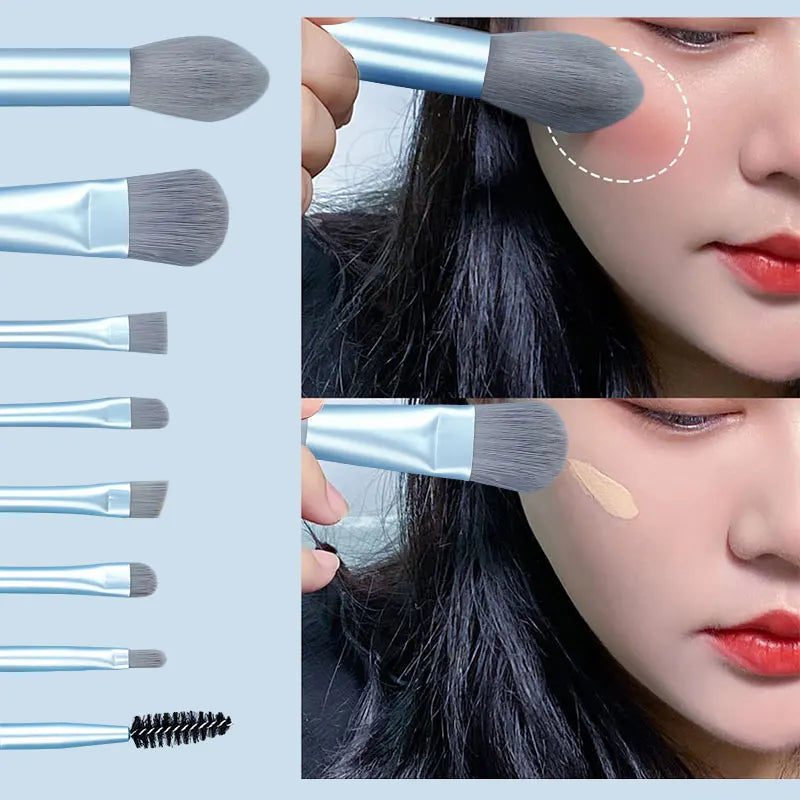 Makeup Brushes 8Pcs Set Travel Makeup Brush Kit with Bag Mini EyeShadow Foundation Loose Powder Blush Detail Brush Beauty Tools Vue