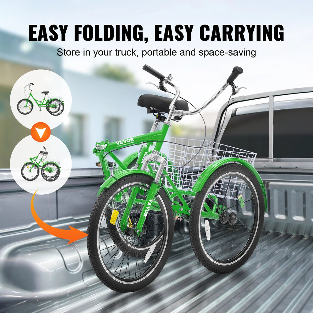 SucceBuy Folding Adult Tricycle 20/24/26-In 3-Wheel Carbon Steel Adult Folding Tricycle Vue