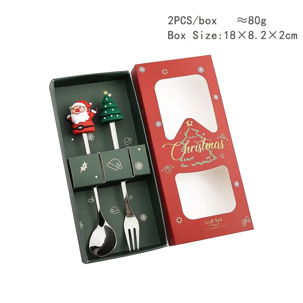 Christmas Spoon Sets Festive Santa Claus Figurine Dessert Spoons Reusable Decorative Tableware Sets Novelty Party Gift Supplies Vue