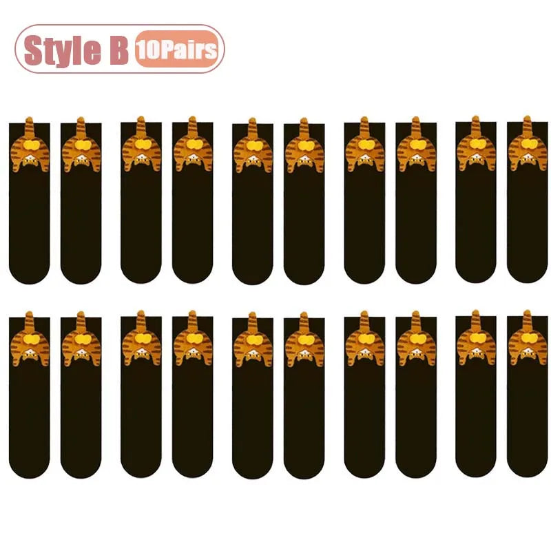 1-10Pairs Women 3D Cat Pattern Mid Calf Socks with Tail Soft Breathable Fashionable Casual Party Daily Birthday Gift Vue Style B-10PCS One size