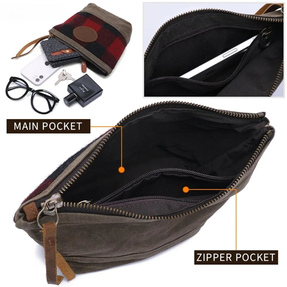 Handbag Women's Handbag Oil Wax Canvas British Retro Zipper Women's Handbag Change Bag Large Capacity Vue