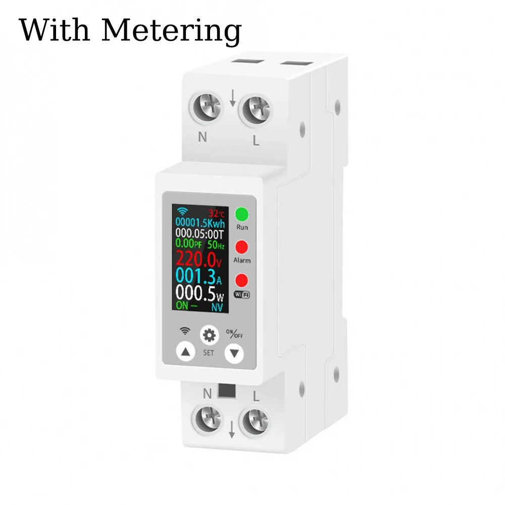 60A Tuya WiFi DIN Rail Smart Energy Meter Digital Volt Current Power KWh Monitor Remote Control Breaker Overvoltage Protection Vue