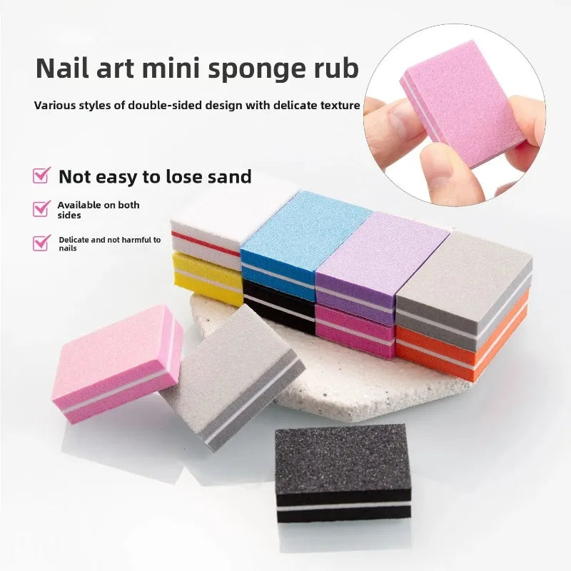 50pcs Colorful Two-sided Mini Nail File Blocks 100/180 Grit Sponge Nail Buffer Manicure Polishing Tools Wholesale Lot Vue
