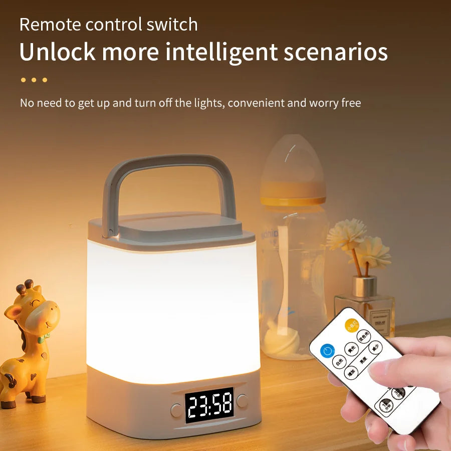Rechargeable Led Table Lamp with Clock Time Display Night Light Remote Control for Bedroom Bedside Nursery Reading Book Light Vue