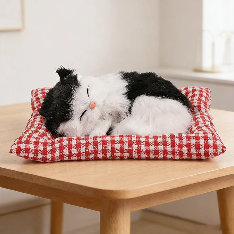 Cute Plush Kittens Doll Toy for Home And Car Decoration Simulation Sleeping Cats Car Ornaments Lovely Dashboard Decor Vue