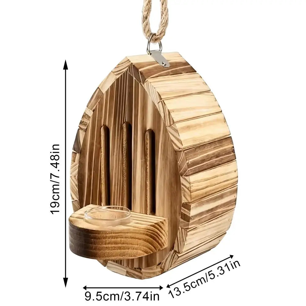 wood Teardrop Butterfly Habitat Shelter, Multifunctional Garden Nesting Box Feeder, Outdoor Hanging House for Yard Grassland Vue A