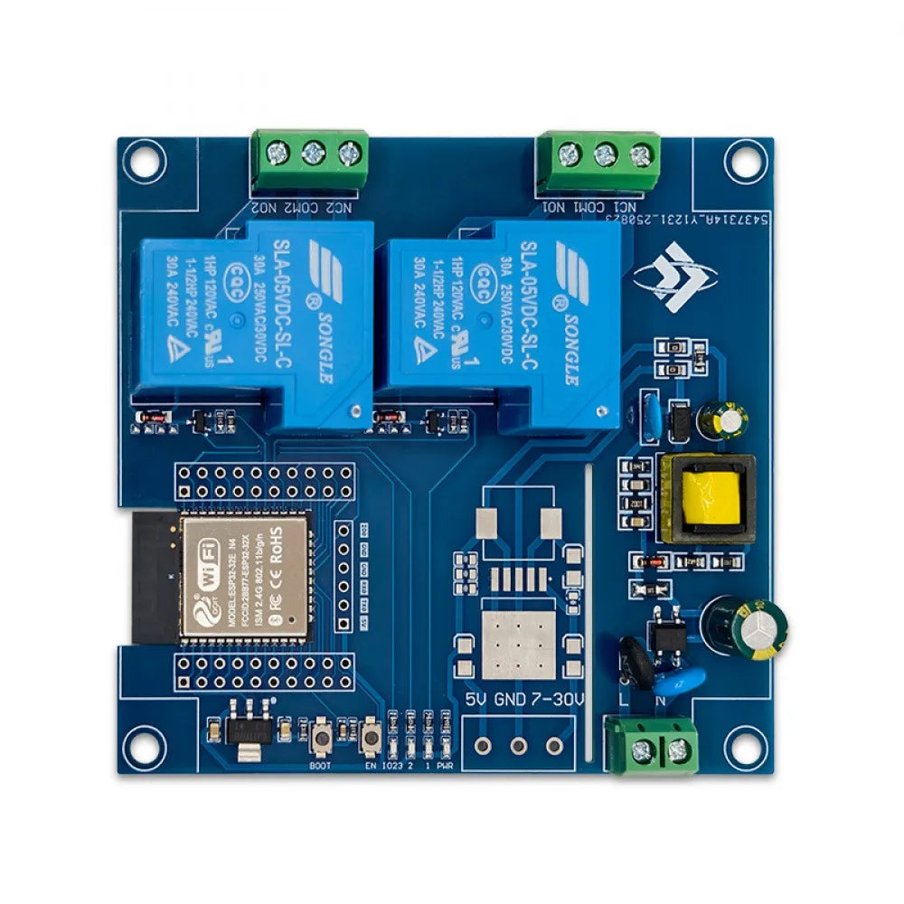 ESP32 Dual-channel 30A Relay Module Support Remote Control Blue-tooth WiFi Development Board AC220V Powered UART Pin Reserved Vue