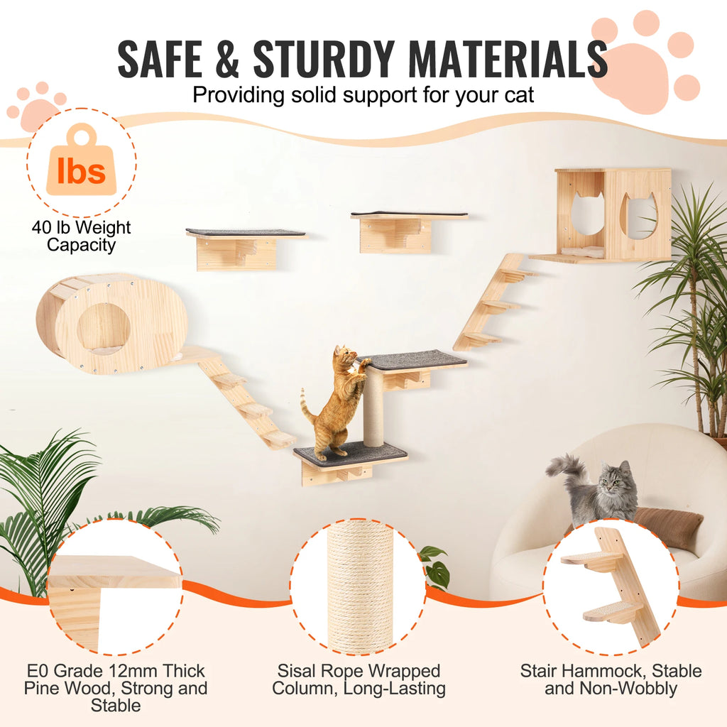 Wall-Mounted Cat Shelves with Hammocks, Perches & Cat Tree Cat Wall Shelf Set Vue