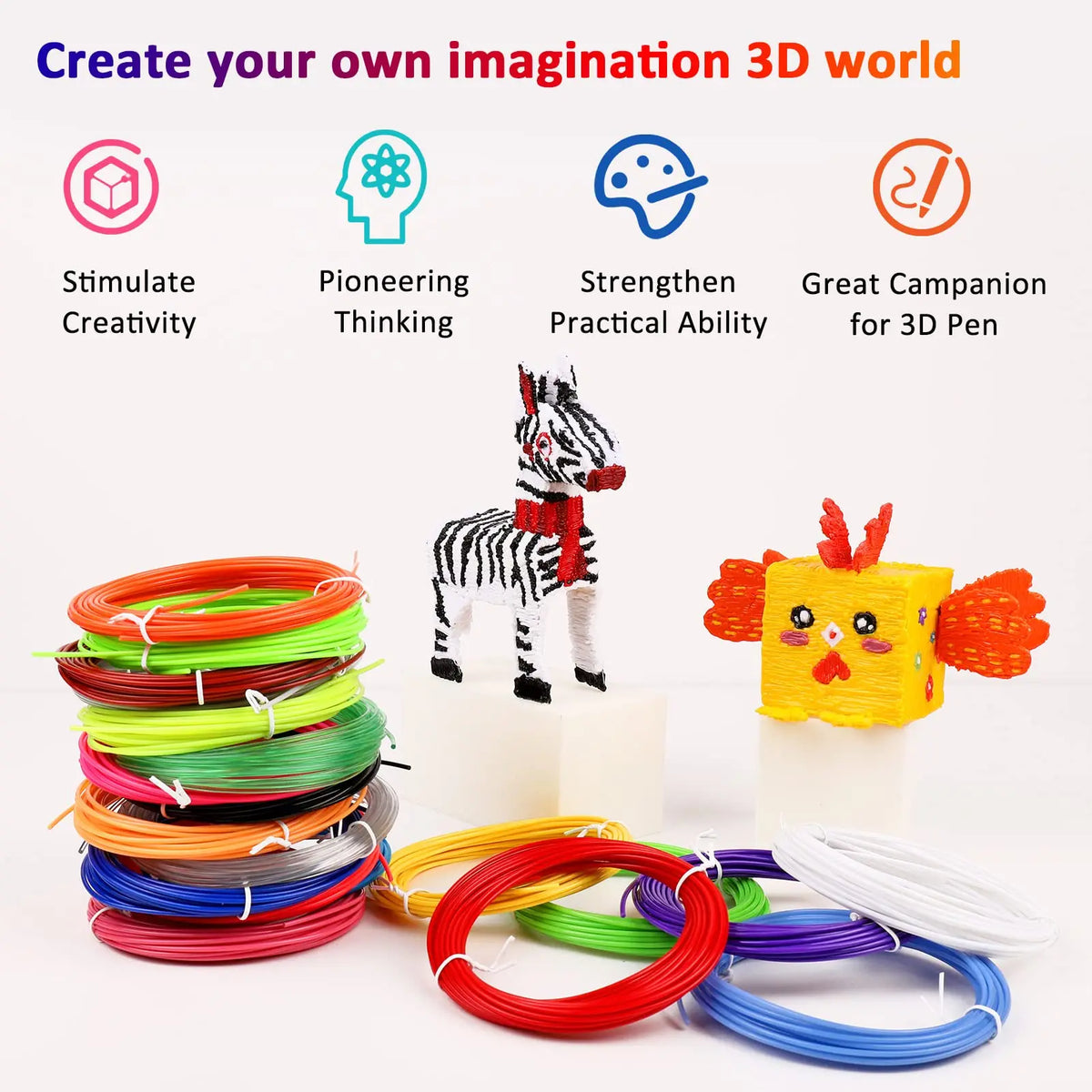 Colored PLA Filament for 3D Pen Printing 32 Colors 25M 30M 36M 50M 100M 200M Safe Plastic Refill for 3D Children's Printing Pen Vue