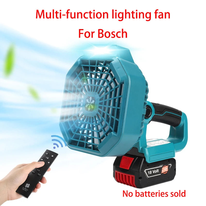 Portable Tent Fan for Bosch 18V Battery Cordless Camping Fan with LED Light USB Port Ideal for Bedroom, Camping, and Work Sites Vue