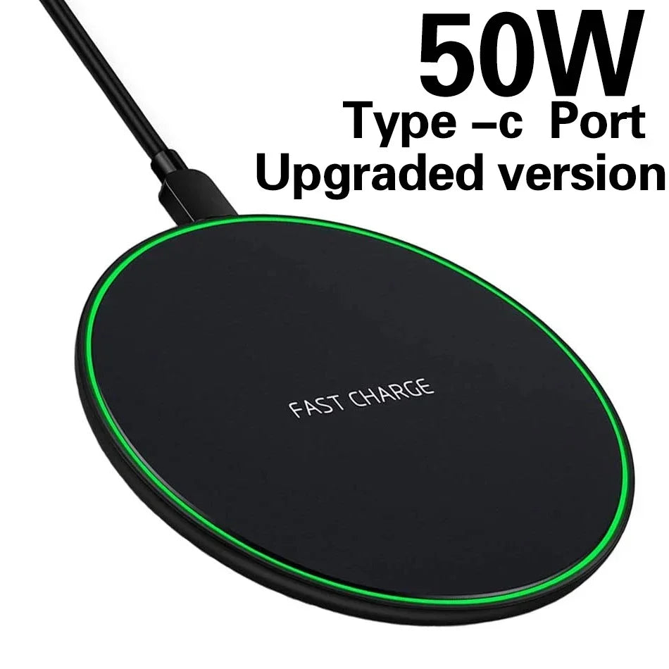 50W Wireless Charger For iPhone 13 12 15 16 Pro Xs Max Mini X Xr Induction Fast Charging Pad For Samsung S22 S21 s8 s9 s10 Note Vue