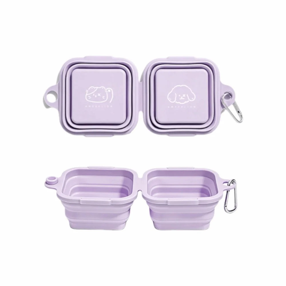 2-in-1 Silicone Folding Pet Bowl Leakproof Dual Bowl Cat Water Bowl Large Capacity Thickened Feeder Bowls Dog Feeding Vue Purple