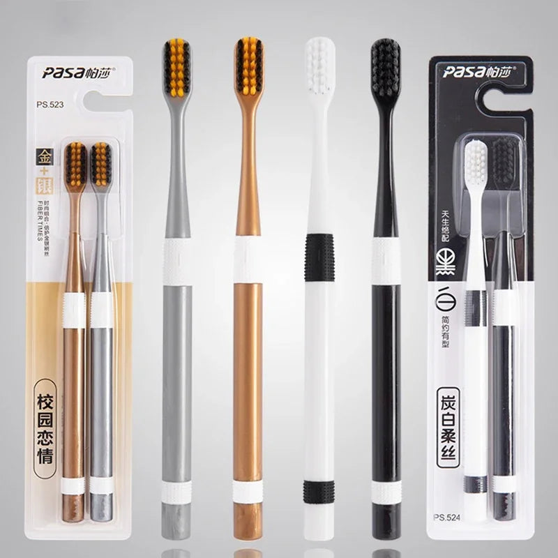 2 Pcs/Set Bamboo Charcoal Toothbrushes Ultra-Fine Soft Bristle Cleaning Family Outfit Couple Adult Fine Bristle Toothbrush Set Vue