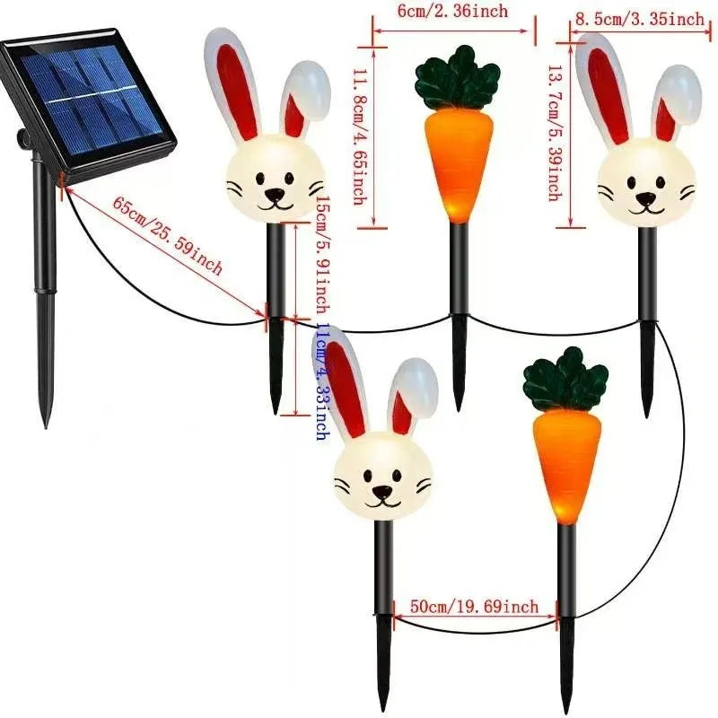 5 Pieces Solar Powered Easter Bunny Lights Outdoor LED Lights Garden Rabbit Egg Carrot Decor Pathway Lights Ground Plug 920 Vue rabbit carrot 3 5pcs in one