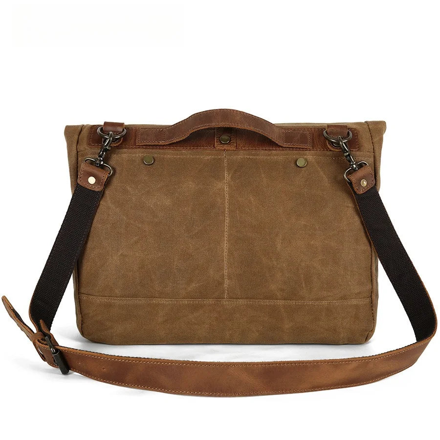 New Retro Canvas Messenger Bag with Mad Horse Leather Casual Large-capacity Messenger Bag Outdoor Commuter Flip Canvas Bag Vue