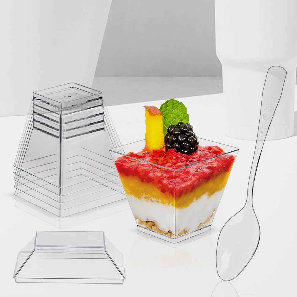 60ml Mini Parfait Cups with Lids & Spoons – 50/100 Pack Mini Dessert Cups Vue