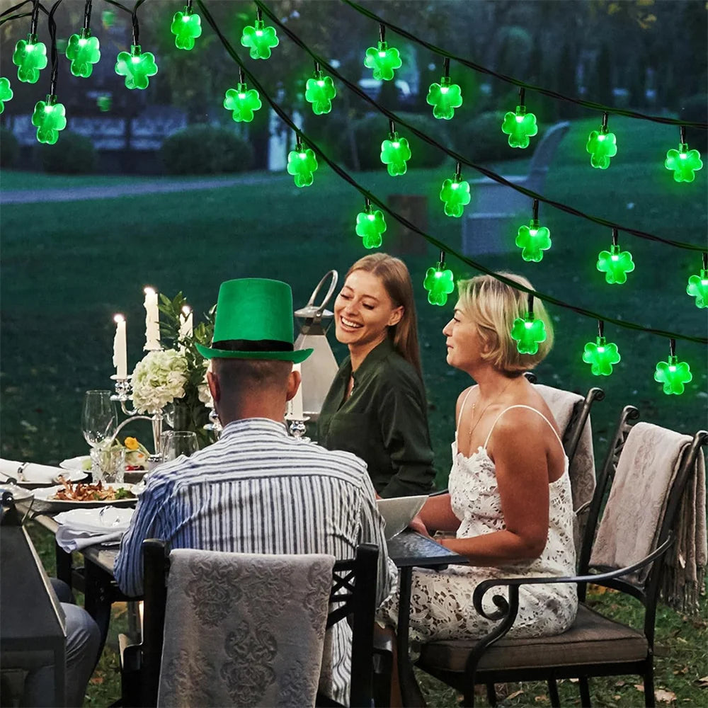 Solar St Patricks Day Decorations Shamrock String Lights 22M 200Led Lucky Clover Green Lights Outdoor Waterproof 8 Mode Light Vue