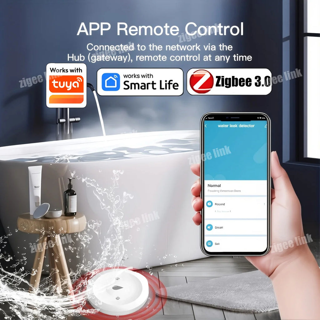 Smart Water Leak Sensor For Tuya ZigBee 3.0 Flood Leakage Sensor Alarm APP Remote Monitoring Flood Overflow for Kitchen Bathroom Vue